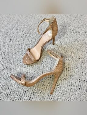Vince Camuto Snakeskin Leather Ankle Strap Heels